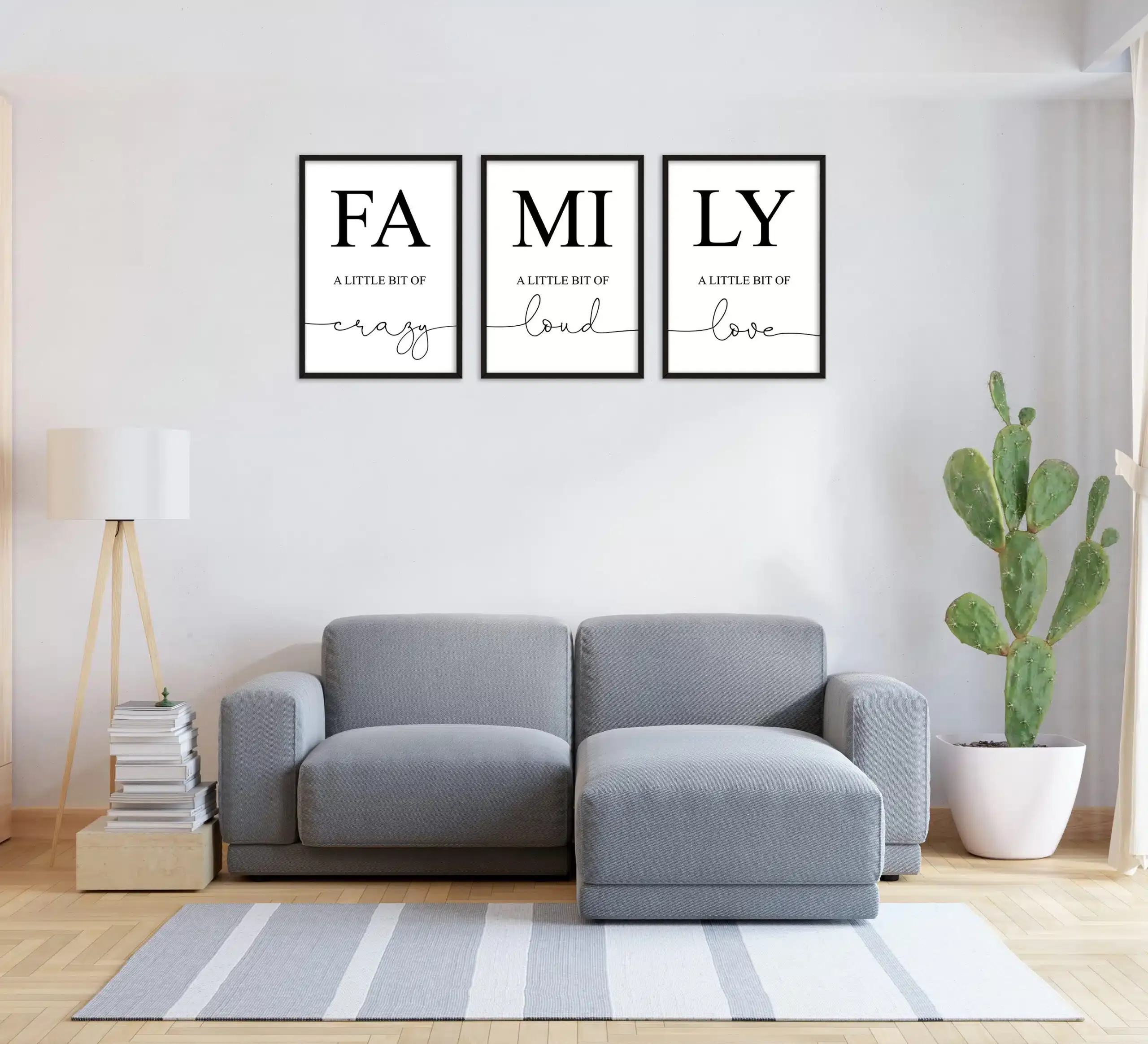 set 3 tablouri inimaliste family alb